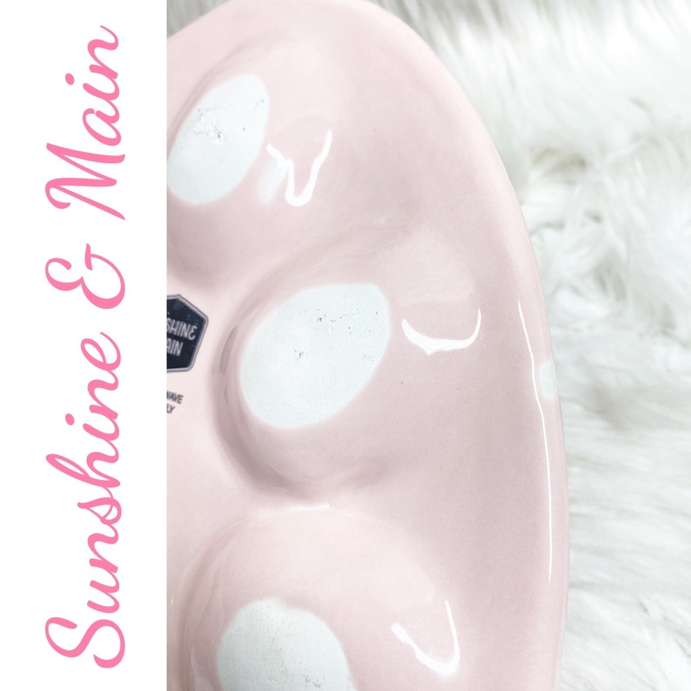 Sunshine & Main Pink Ceramic Egg Shaped Deviled Egg Platter Embossed Floral Tray - Picture 8 of 10